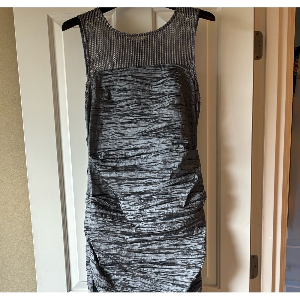 Alex Evenings Metallic Smoky Silver with Gold threading Maxi Dress